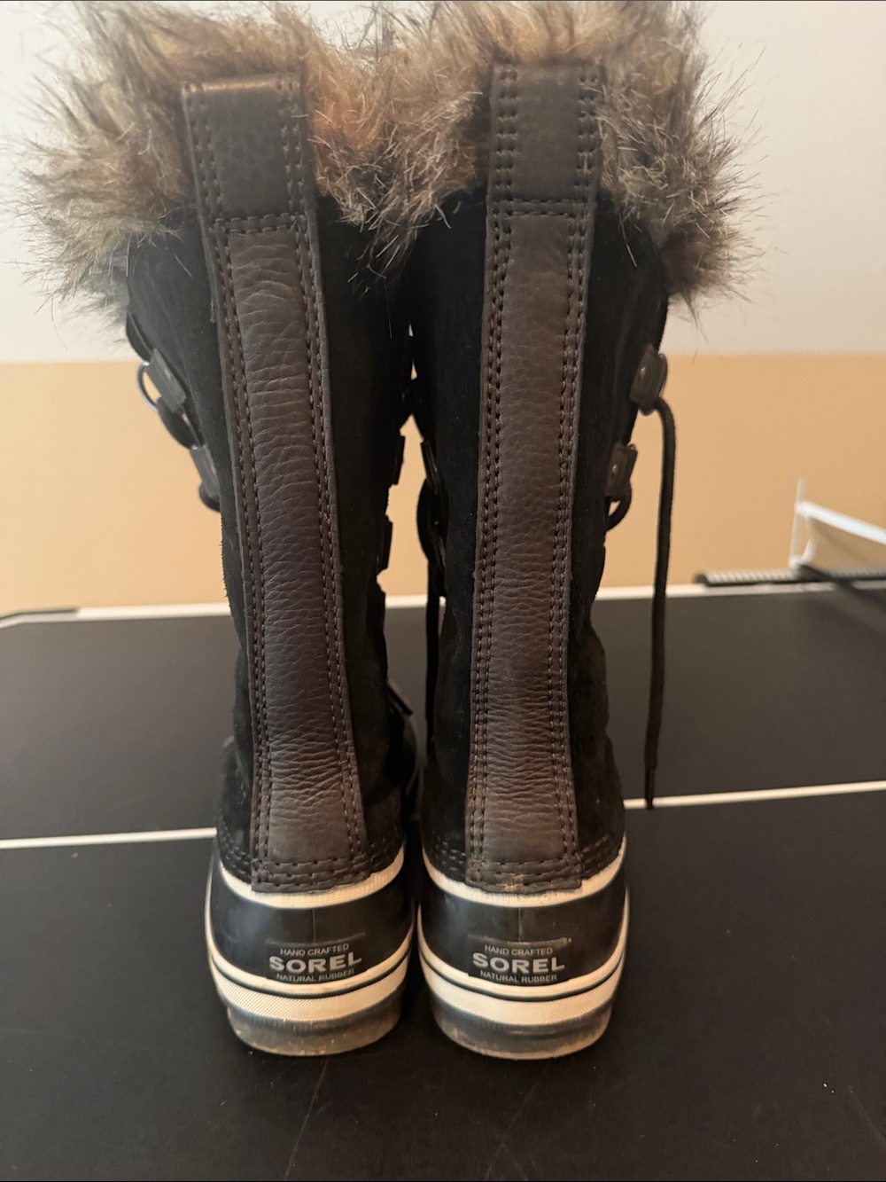 Sorel Joan of Arctic Black and Brown Fur-Trim Women's Winter Boots